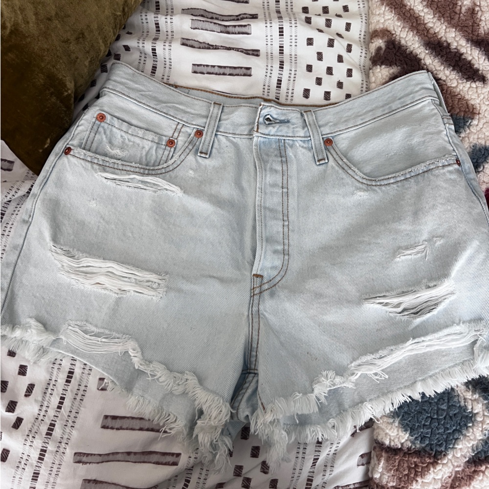 Levi's Light Blue Distressed Jean Shorts